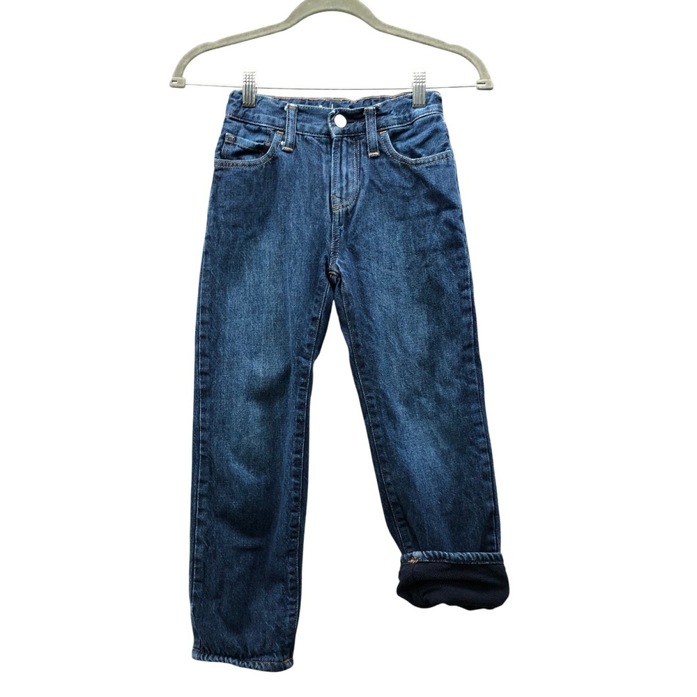 Gap Fleece Lined Original Straight Jeans Kids Size 7 Dark Wash Denim Warm Winter